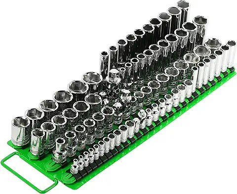 7. ARES 60040 - Green 80-Piece Socket Organizer - 1/4-Inch, 3/8-Inch, and 1/2-Inch Drive Socket Rails Hold 80 Sockets and Keep Your Tool Box Organized