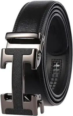 14. Contacts Men's Genuine Leather Auto Lock Buckle Belt -Waist Size from 42" to 52"-XL Size