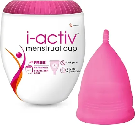 12. i-activ Menstrual Cup for Women with free sterilizer case | Rash-Free, Leak-Free & Ultra soft Cup with Pouch| 100% Medical Grade Silicone | 8-10 hrs protection (Small), Pack of 1