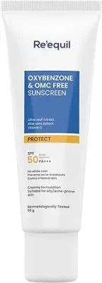 10. RE' EQUIL Oxybenzone and OMC Free Sunscreen For Oily, Sensitive & Acne Prone Skin, SPF 50 PA+++ - 50g