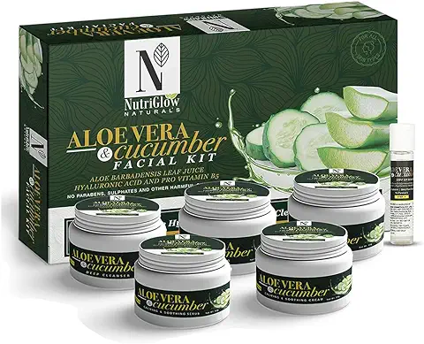 1. NUTRIGLOW NATURAL'S ALOE VERA CUCUMBER FACIAL KIT WITH HYALURONIC ACID AND PRO VITAMIN B5 FOR HYDRATES AND HEALS DRY SKIN 260 gm, aloevera&cucumber, 1 count