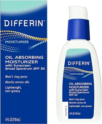 7. Differin Oil Absorbing Moisturizer with SPF 30, Sunscreen for Face by the makers of Differin Gel, Gentle Skin Care for Acne Prone Sensitive Skin, 4 oz (Packaging May Vary)