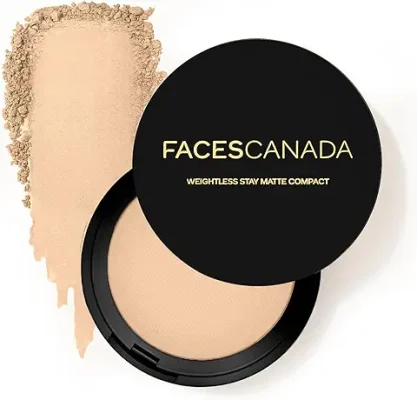 5. FACES CANADA Weightless Stay Matte Finish Compact Powder - Natural, 9 g | Non Oily Matte Look | Evens Out Complexion | Hides Imperfections | Blends Effortlessly | Pressed Powder For All Skin Types