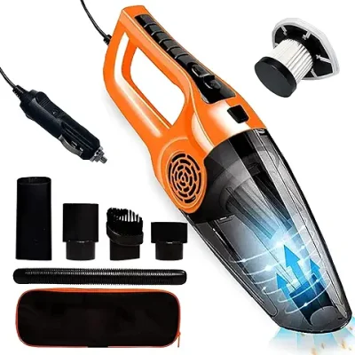 2. PESOMA Portable & Corded High Power Car Vacuum Cleaner for Car Cleaning Car Accessories, DC 12V, 120W 5.5 KPA, Vacuum Cleaner for Car Wet and Dry Car Vacuum Cleaner (Black-Orange)