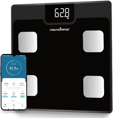 10. HealthSense Bluetooth BMI Weight Machine for Body Weight, Digital Body Fat Analyzer & Smart Body Composition Scale with Mobile App, 12 Body Parameters, LED Display & 1 Year Warranty - BS161