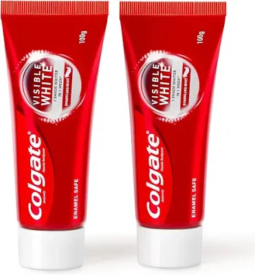 8. Colgate Visible White Toothpaste 200g (100g x Pack of 2) Teeth Whitening Starts in 1 week, Safe on Enamel, Stain Removal and Minty Flavour for Fresh Breath