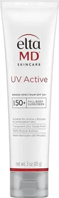 15. EltaMD UV Active Zinc Oxide Sunscreen, SPF 50+ Mineral Sunscreen Lotion, Formulated for Active Lifestyles and Full Body Sun Protection, Water Resistant Up to 80 Minutes, Oil Free, 3.0 oz Tube