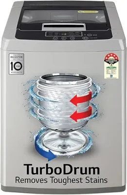 2. LG 7 Kg 5 Star Inverter TurboDrum Fully Automatic Top Loading Washing Machine (T70SKSF1Z, Waterfall Circulation, Smart Motion, Middle Free Silver)