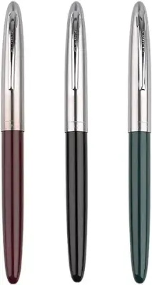 5. GOLD LEAF Hero Pen Original Fountain Ink Pen Iridium Nib Model 329 Silver Cap, Black Green Maroon - Pack of 3