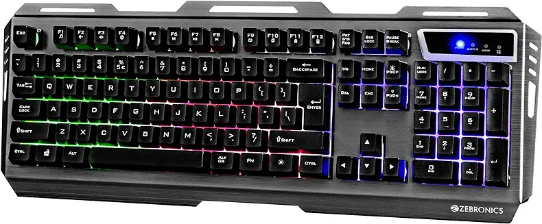 12. ZEBRONICS Transformer-k USB Gaming Keyboard with Multicolor LED Effect,Durable Al Body,Gold Plated USB,Braided Cable