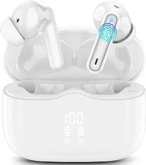 11. Wireless Earbud, Bluetooth 5.3 Headphones Deep Bass with 4 HD Mics, Wireless Headphones in Ear 40H Playtime, Bluetooth Earphones with Light Weight, IP7 Waterproof Ear Buds for Android IOS, Snow White