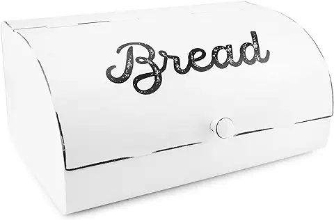 8. AuldHome White Bread Box; Farmhouse Vintage