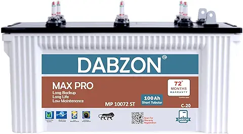 10. Dabzon Max Pro 100Ah Recyclable Short Tubular Inverter Battery for Home, Office & Shops | MP10072ST | 72 Month Warranty