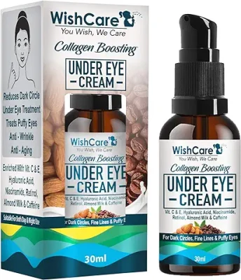 13. WishCare Collagen Boosting Under Eye Cream For Dark Circles & Wrinkles - Enriched With Caffeine, Almond Milk, Vitamin C& E, Hyaluronic Acid, Retinol - 30ml