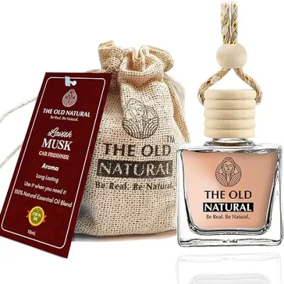 5. The Old Natural Car Freshener with Essential Oils Fragrance in Glass bottle with Wooden Diffuser Lid | Car Perfume 10ml (Lavish Musk Car Perfume- Pack of 1, 10ml)