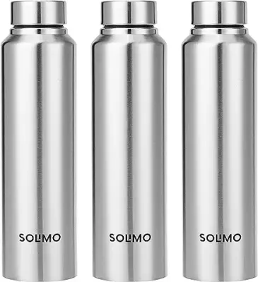 9. Amazon Brand - Solimo Slim Stainless Steel Water Bottle, Set of 3, 1 liter Each