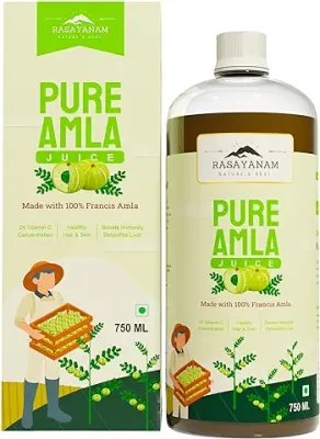 8. Rasayanam Pure Amla Juice - 750 ML | Healthy Hair & Skin | Immunity Booster | Vitamin C | Natural & 100% Pure | Made with Cold Pressed Francis Amla