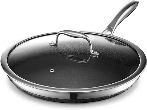 5. HexClad Hybrid Nonstick 12-Inch Fry Pan with Tempered Glass Lid