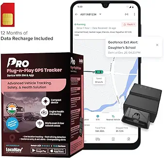 8. LocoNav Pro - OBD GPS Tracker for Car | Wireless, Plug and Play Device, with Crash, Anti-Theft, Towing, and Geofence Alerts, Vehicle Health Check, Odometer Reading, Driver Behaviour | 1 Year SIM Data