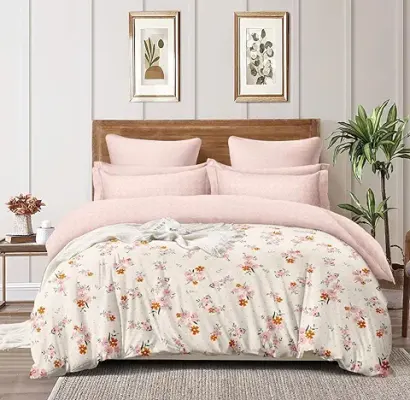 10. DECOMIZER Ultrasonic Super Soft Glace Cotton King Size Double Bed Reversible AC Comforter || Blanket || Duvet || Dohar for All Seasons/Weathers - Pack of 1 - Peach Orange Flower