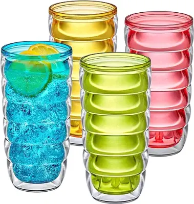 9. Amazing Abby - Arctic - 24-Ounce Insulated Plastic Tumblers (Set of 4), Double-Wall Plastic Drinking Glasses, Mixed-Color High-Balls, Reusable Plastic Cups, BPA-Free, Shatter-Proof, Dishwasher-Safe