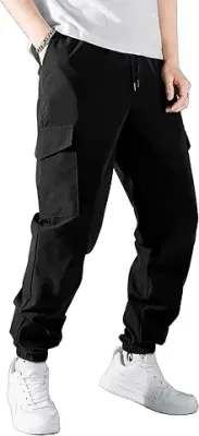 3. Aahwan Men's Solid Drawstring Waist Flap Pocket Side Cargo Pants