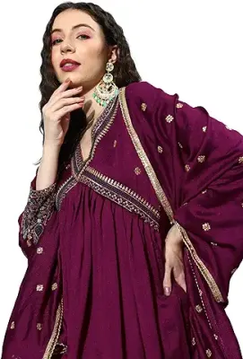 4. LYMI LABEL Kurta Set For Women - Silk Blend Embroidered Alia Cut Kurta With Pant And Dupatta