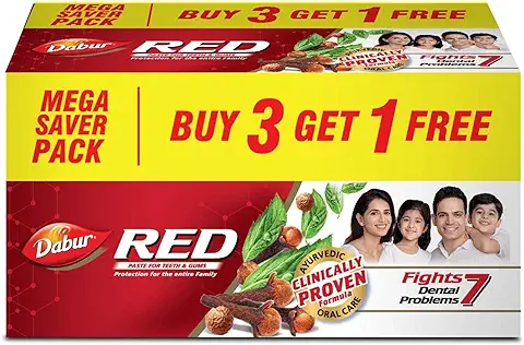 4. DABUR Red Toothpaste 800G(200Gx4)|World'S No.1 Ayurvedic Paste|Fluoride Free|Helps In Bad Breath Treatment, Cavity Protection, Plaque Removal|For Whole Mouth Health|Power Of 13 Potent Ayurvedic Herbs