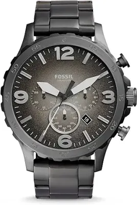10. Fossil Nate Chronograph Grey Dial and Band Men's Stainless Steel Watch - JR1437