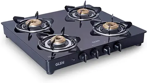 4. Glen 4 Burner Toughened Glass Top | LPG Gas Stoves | Brass Burners | Black | Auto Ignition | ISI Certified| 2 Year Warranty | 1043 GT BB BL AI