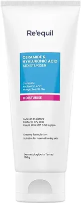 11. RE' EQUIL Ceramide & Hyaluronic Acid Moisturiser | Moisturizer For Face | Barrier Repair Cream | Long Lasting Hydration | Suitable For Normal To Dry Skin | 100G