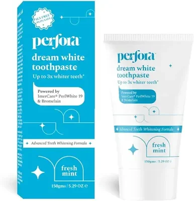 3. Perfora Teeth Whitening Toothpaste For Stain Removal - 150 g | SLS & Fluroide Free Toothpaste | N-Ha For Teeth Remineralisation | No Artificial Sweetners | Toothpaste For Kids & Adults | Tripe Mint