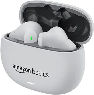 13. amazon basics True Wireless in-Ear Earbuds with Mic, Low-Latency Gaming Mode, Touch Control, IPX5 Water-Resistance, Bluetooth 5.3, Up to 60 Hours Play Time, Voice Assistance and Fast Charging (White)