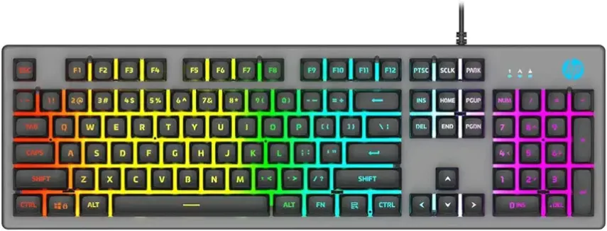 11. HP K500F Backlit Membrane Wired Gaming Keyboard with Mixed Color Lighting, Metal Panel with Logo Lighting, 26 Anti-Ghosting Keys, and Windows Lock Key / 3 Years Warranty(7ZZ97AA)