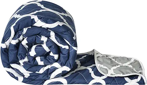 3. Divine Casa Microfibre 120 GSM Mild Winter Abstract Printed Reversible Single Bed Size Blankets Light Weight Quilt Duvet, (Navy Blue & White, 140 x 230)