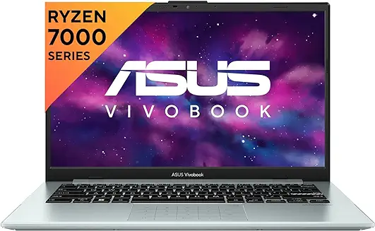 2. ASUS Vivobook Go 14 (2023), AMD Ryzen 3 7320U, 14-inch (35.56 cm) FHD, Thin & Light Laptop (8GB/512GB SSD/Windows 11/Office 2021/Alexa Built-in/Grey Green/1.38 kg), E1404FA-NK323WS
