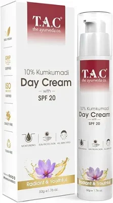 3. TAC - The Ayurveda Co. Kumkumadi Day Cream with Spf 20 for Spot & Blemish Removal, Moisturising Face Cream for Glowing Skin, for Women & Men - 50Gm