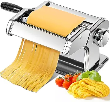 13. AITRAI Stainless Steel Manual Pasta Maker with Adjustable Thickness Settings, 150 Roller Noodles Maker with Rollers and Cutter Great for Spaghetti, Fettuccini, Lasagna