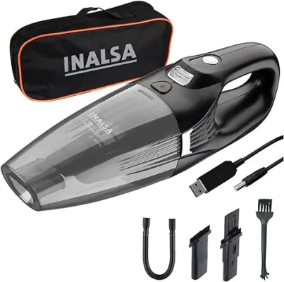 10. INALSA Cordless Mini Vacuum Cleaner for Car, Strong 5.5KPA Suction Power, HEPA Filtration, USB Rechargeable,2-in-1 Wet & Dry Wireless Portable Vacuum Cleaner-Black (Carworx CL) Free Carry Bag
