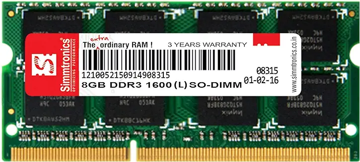 4. Simmtronics 8GB DDR3L Laptop RAM 1600 MHz (PC 12800) with 3 Year Warranty