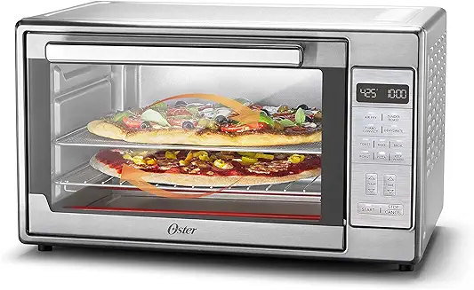 6. Oster Air Fryer Oven, 10-in-1 Countertop Toaster Oven Air Fryer Combo, 10.5" x 13" Fits 2 Large Pizzas, Stainless Steel,Silver