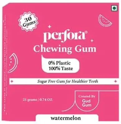 6. Perfora's All-Natural, Plastic-Free Chewing Gum in Collaboration with Gud Gum| Pack of 1 | No Added Artificial Colours, Flavours & Sweeteners | Watermelon Mint (30 Gums)