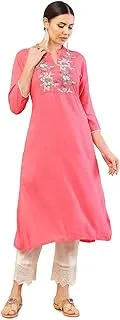 Sponsored Ad - Soch Pink Rayon Kurta with Floral Embroidered Designs