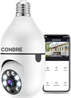 7. Conbre LightXR 360 Series 1080p HD WiFi Light Indoor Wireless IP Camera,Fish Eye 360 Degree Mini Lamp IR CCTV Home Security Nanny Light Camera