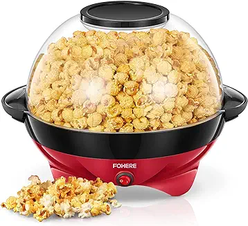 9. Popcorn Machine, FOHERE 6.3 Quarts Electric Hot Oil Popcorn Popper Machine with Stirring Rod, Large Lid for Serving Bowl and Convenient Storage, Removable & Nonstick Plate, 28Cups, Two Measuring Cups