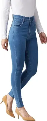 12. Dolce Crudo Women's Blue Skinny High Rise Distressed Regular Length Denim Jeans