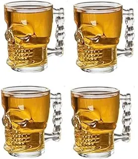 Sponsored Ad - Massive Reckon® Skull Beer Mug Set of 4 Skull Shaped Beer Glass Wine Beverage Glass with Handle Glassware a...