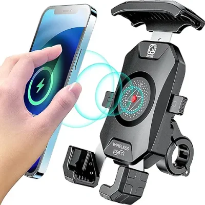 15. KEWIG Waterproof Motorcycle Phone Mount Qi 15W Wireless & USB C 20W Fast Chargeing Port, Automatically Lock & Quick Release Handlebar Cell Phone Holder for 4-7” Phones