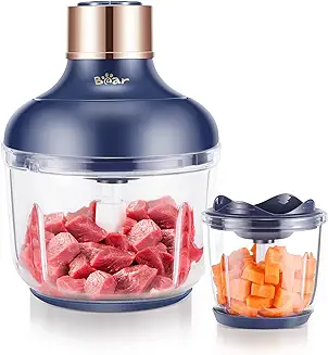 3. Bear Food Processor, Electric Food Chopper with 2 Glass Bowls (8 Cup+2.5 Cup), 400W Power Grinder with 2 Sets Stainless Steel Blades, 2 Speed for Meat, Vegetables, and Baby Food