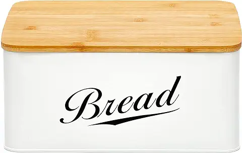 12. RoyalHouse Modern Metal Bread Box with Bamboo